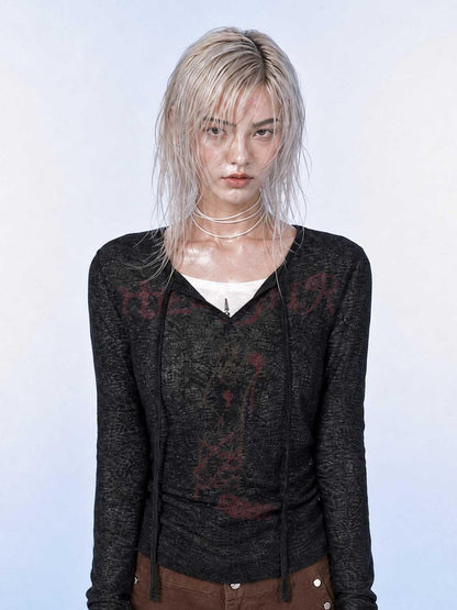 Emoha Black Lace Up Letter Print Punk Slim Women&