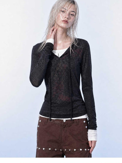 Emoha Black Lace Up Letter Print Punk Slim Women&