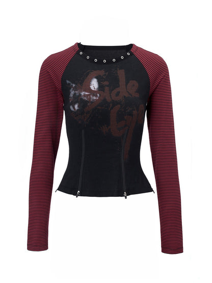 Emoha_Black_Red_Stripe_Punk_One_Shoulder_Zipper_Women&