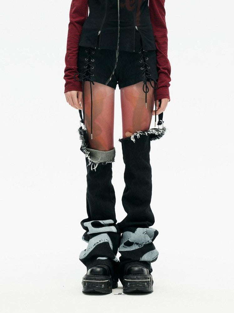 Emoha Black Red Stripe Punk One Shoulder Zipper Women&
