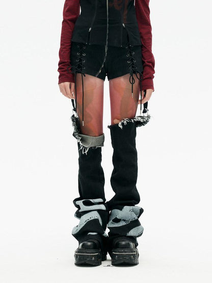 Emoha Black Red Stripe Punk One Shoulder Zipper Women&