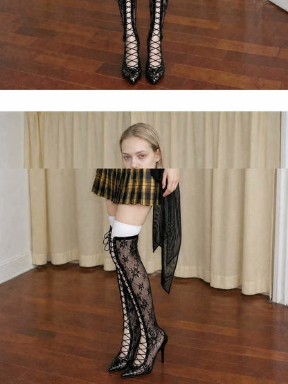 Emoha Black Skull Print Patchwork Lace Up Punk Women&