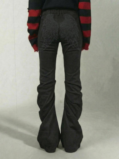Emoha Black Wing Print Ruched High Stretch Slim Punk Women&
