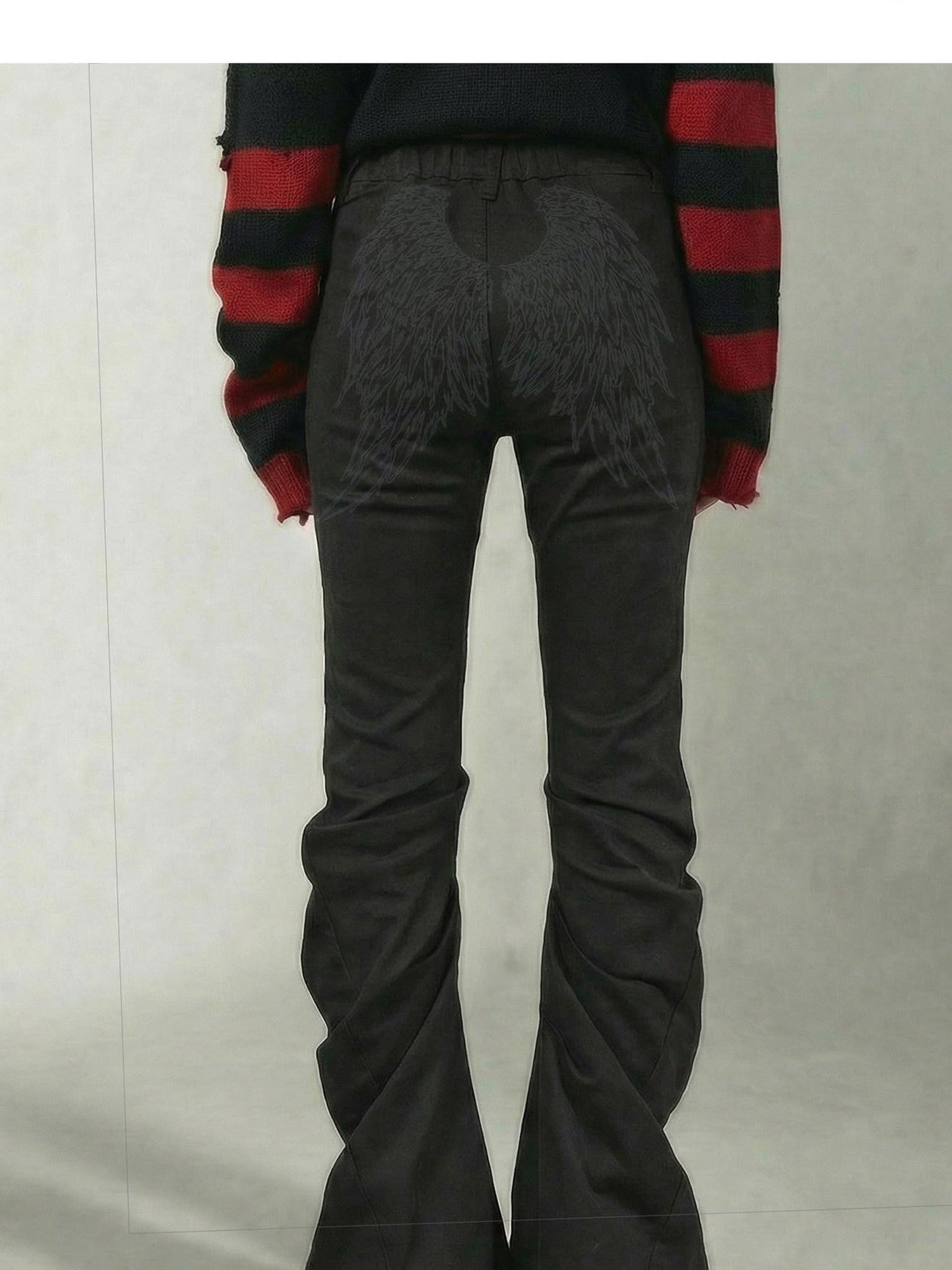 Emoha Black Wing Print Ruched High Stretch Slim Punk Women&