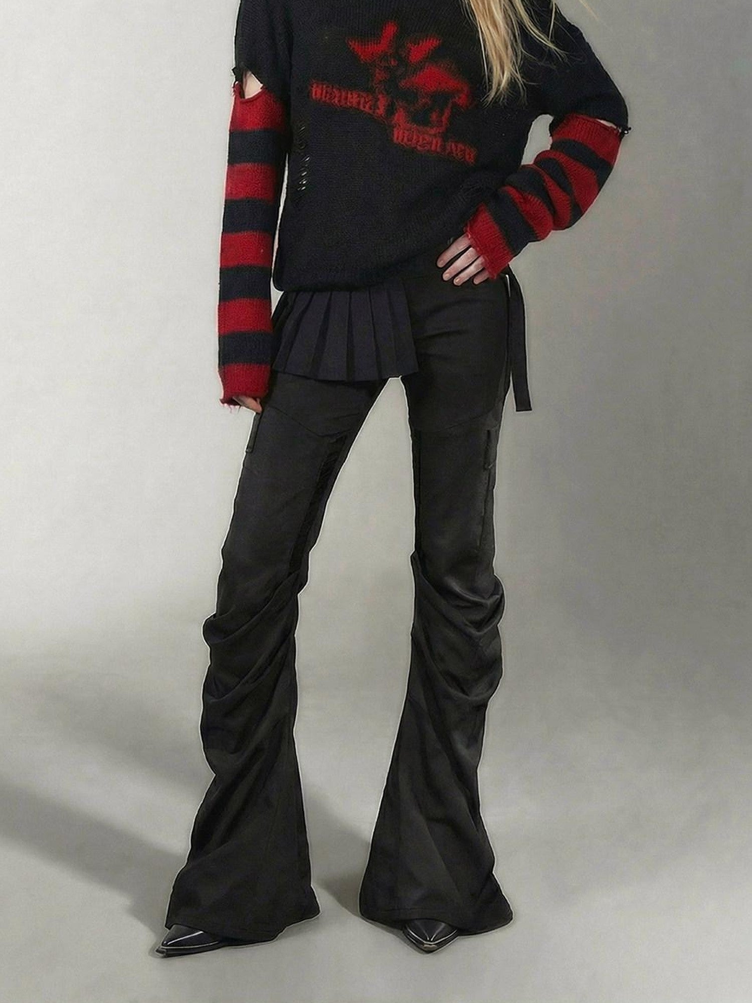 Emoha Black Wing Print Ruched High Stretch Slim Punk Women&