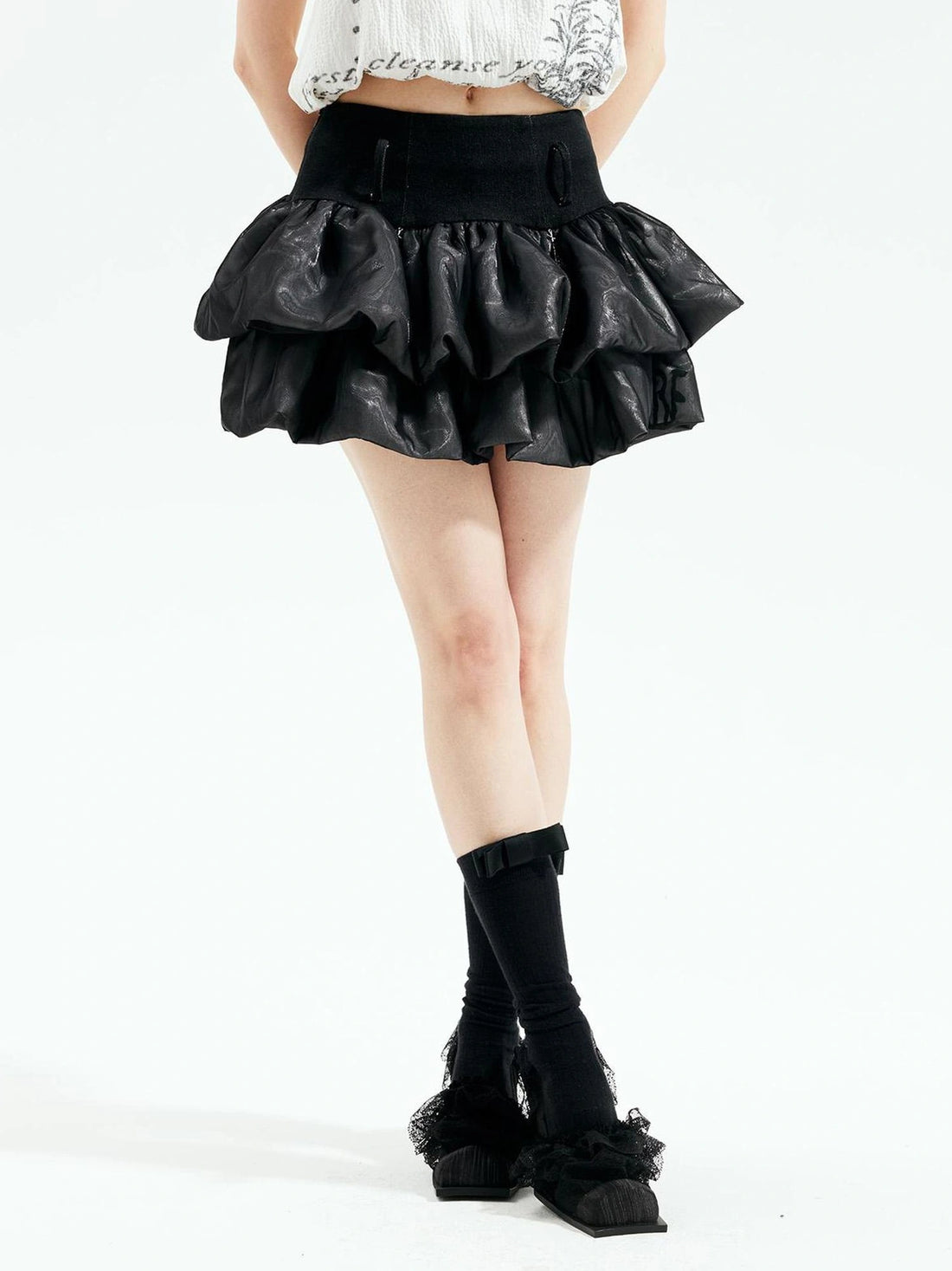 Black Witch Bubble Gothic Y2k V-neck T-shirt Long Sleeve Ballet Dress