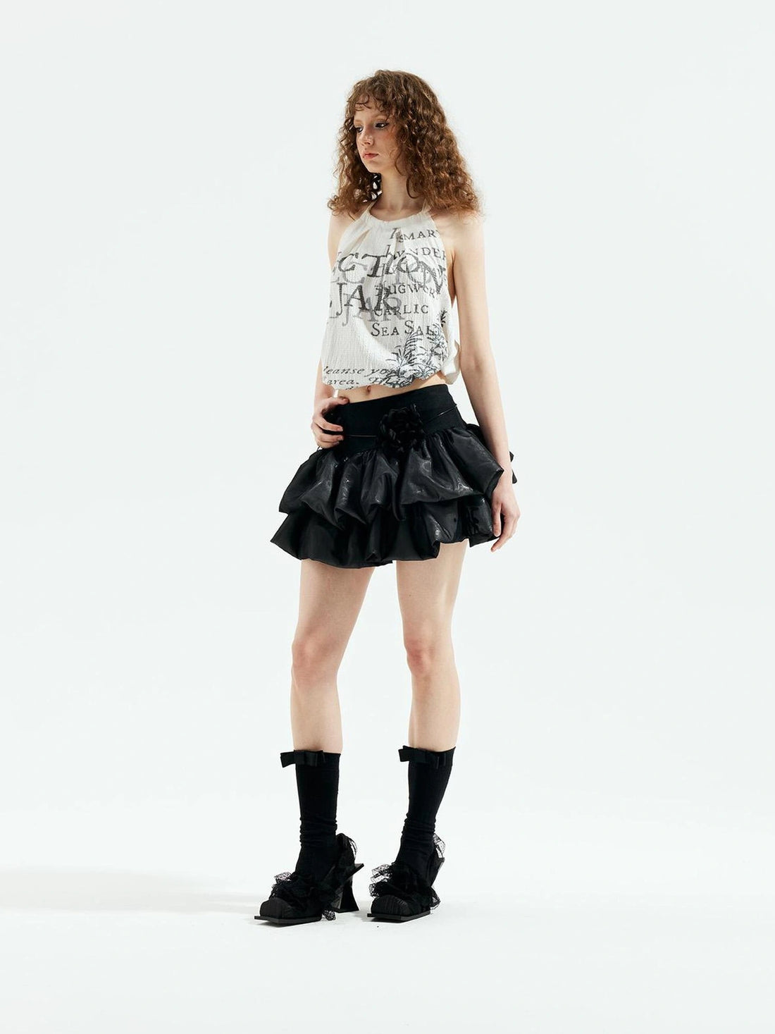 Black Witch Bubble Gothic Y2k V-neck T-shirt Long Sleeve Ballet Dress