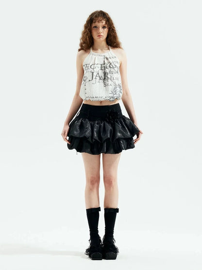 Black Witch Bubble Gothic Y2k V-neck T-shirt Long Sleeve Ballet Dress