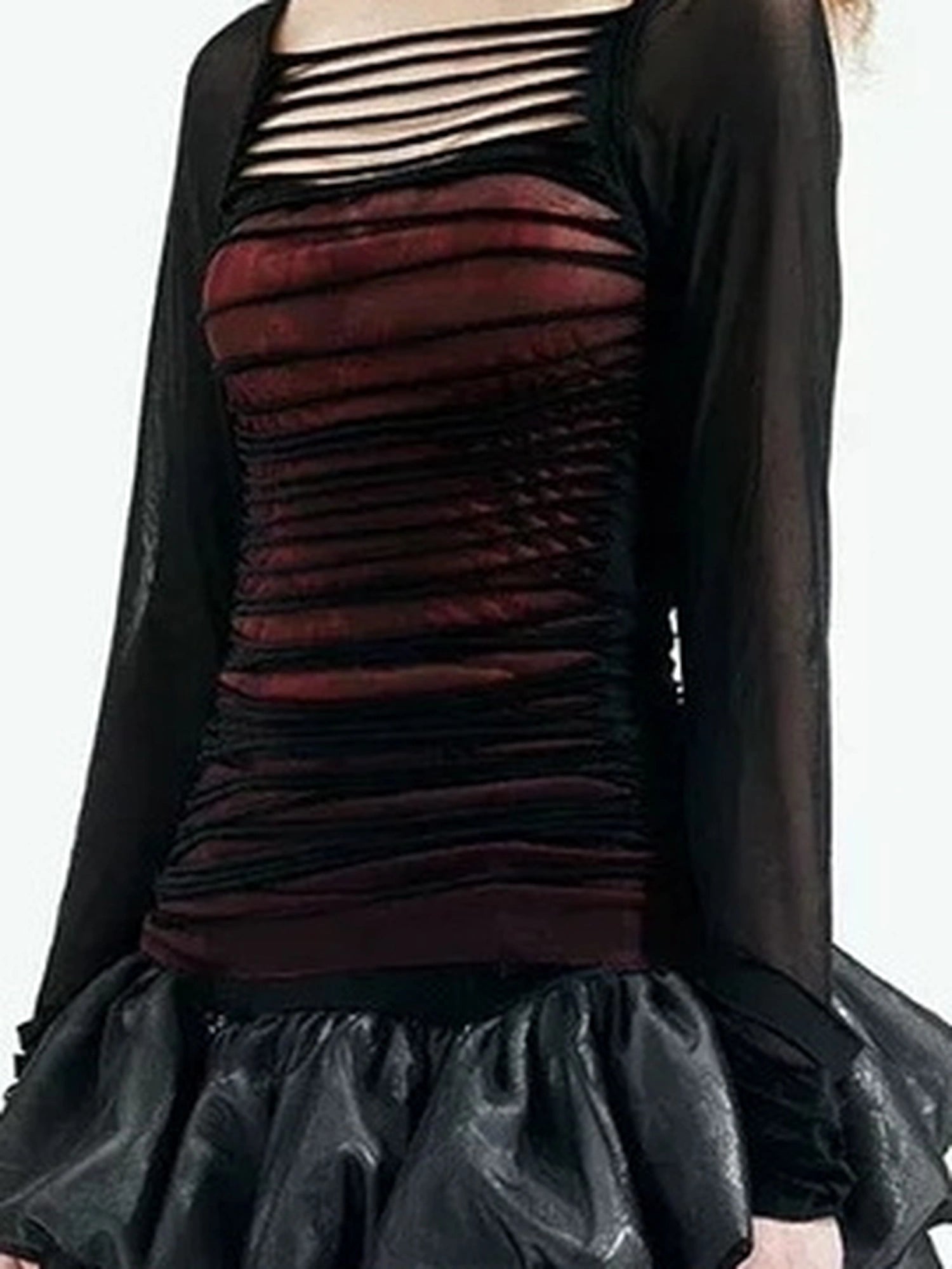 Black Witch Bubble Gothic Y2k V-neck T-shirt Long Sleeve Ballet Dress