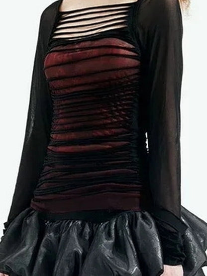 Black Witch Bubble Gothic Y2k V-neck T-shirt Long Sleeve Ballet Dress
