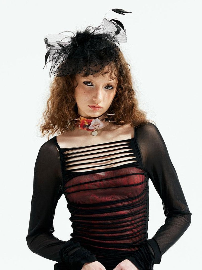 Emoha Black Witch Cutout Mesh Gothic Punk Women&