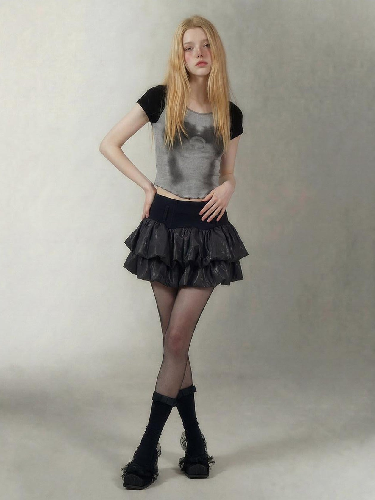 Emoha Black Witch Puffy Punk Ballet High Waist Women&