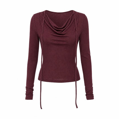 Emoha_Burgundy_Drape_Neck_Ribbon_Tie_Knit_Slim_Women&