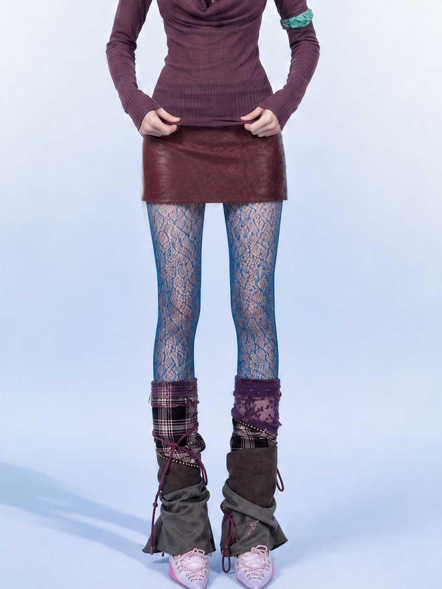 Emoha Burgundy Drape Neck Ribbon Tie Knit Slim Women&