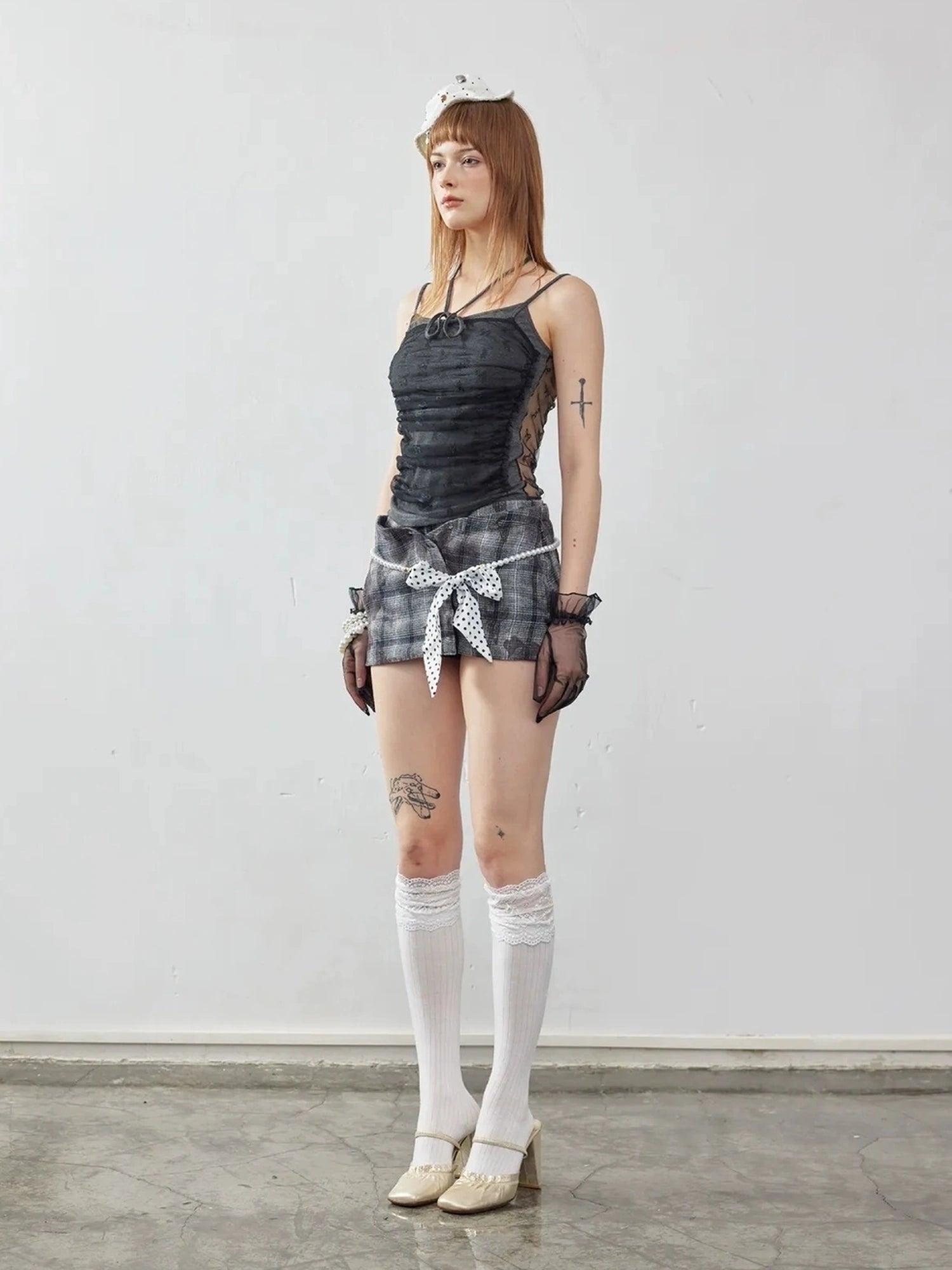 Emoha Butterfly Grid Miu Style Academic Skirt