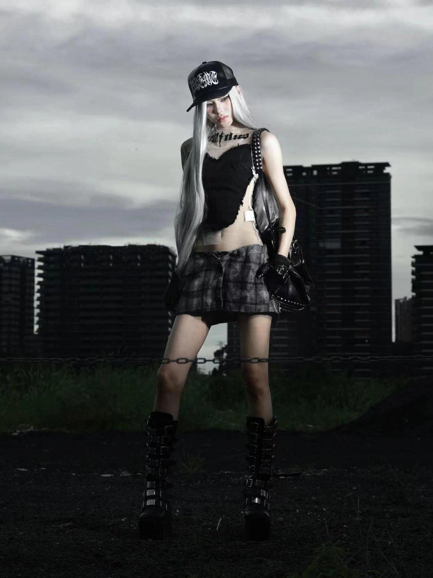 Emoha Butterfly Grid Miu Style Academic Skirt