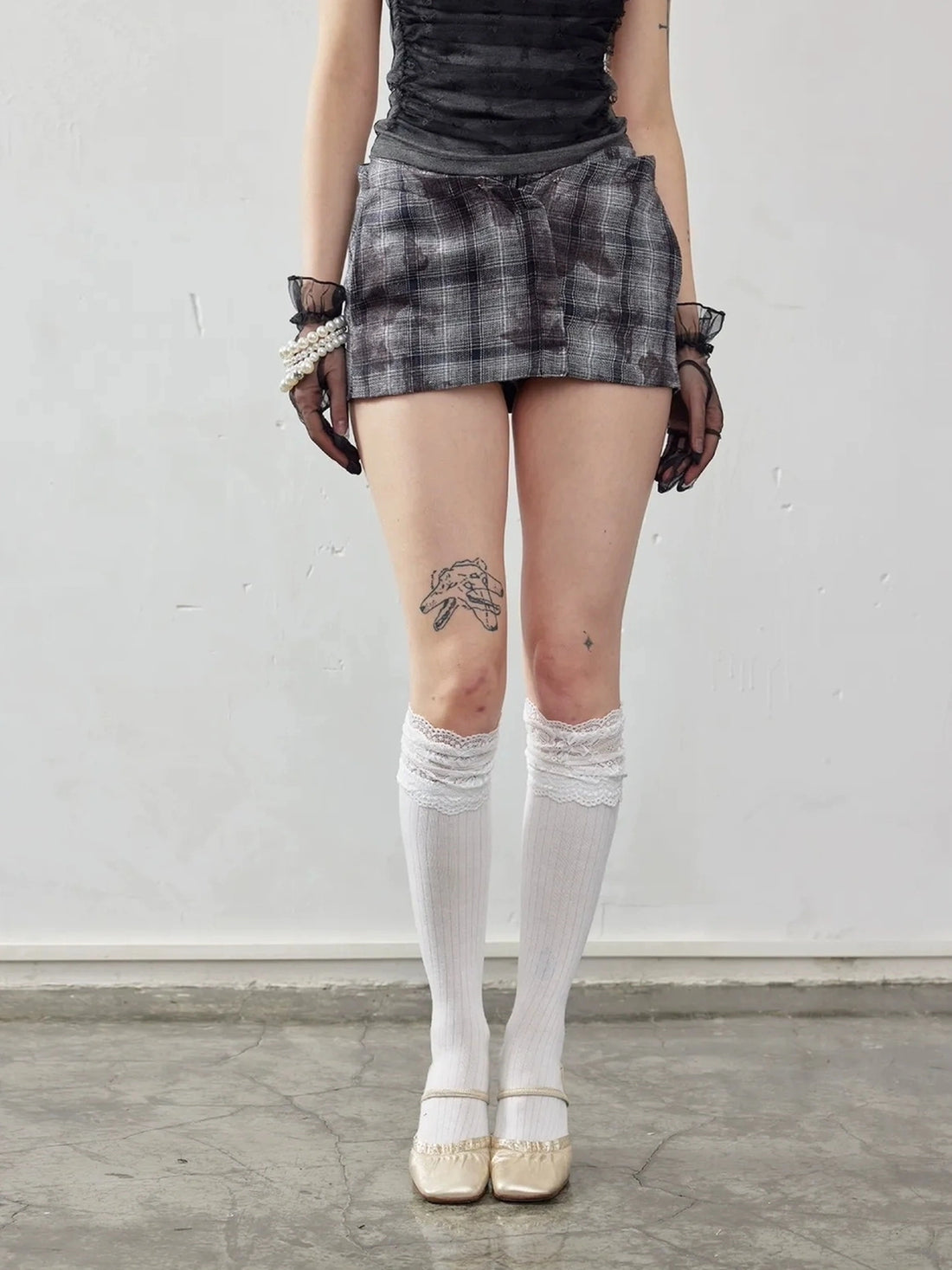 Emoha Butterfly Grid Miu Style Academic Skirt