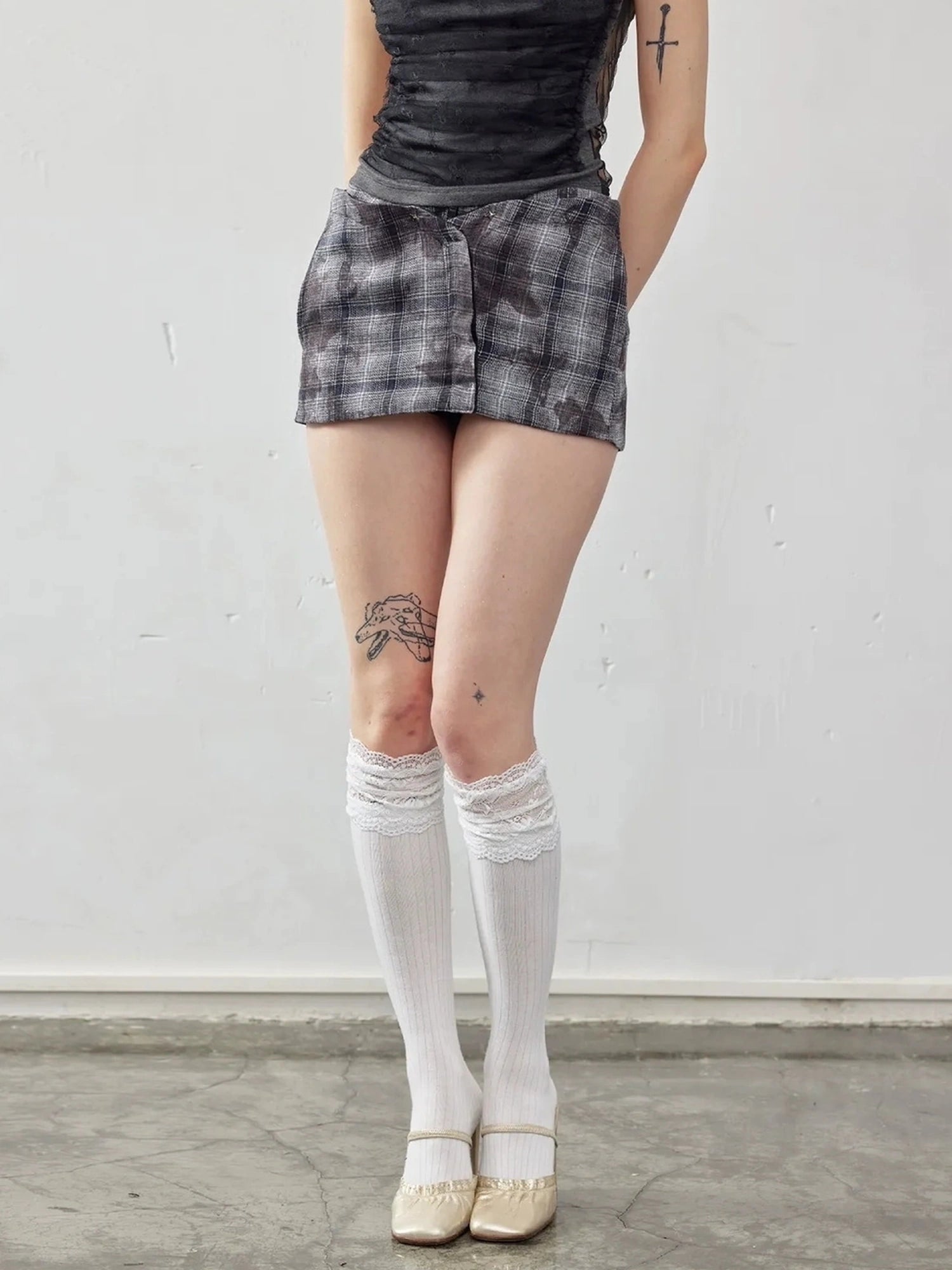 Emoha Butterfly Grid Miu Style Academic Skirt