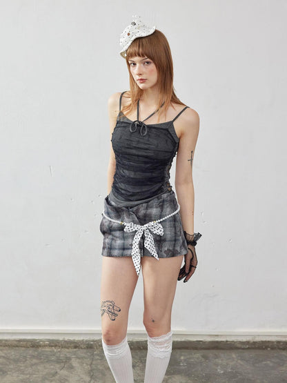 Emoha Butterfly Plaid A Line Pocket Mid Waist Slim Women&