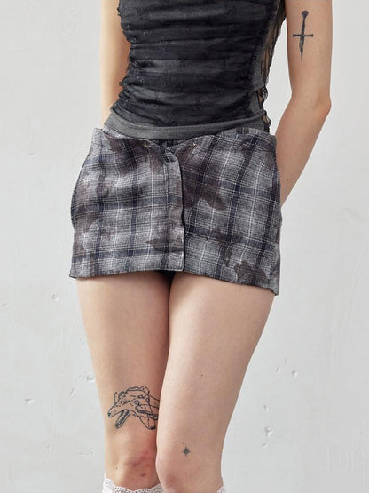 Emoha Butterfly Plaid A Line Pocket Mid Waist Slim Women&