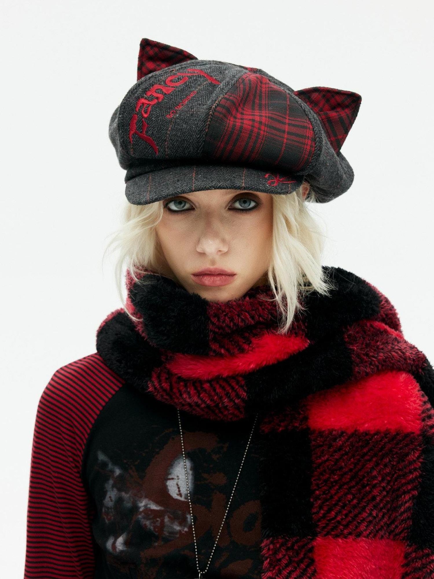Emoha Cat Ear Punk Octagonal Curved Brim Women&