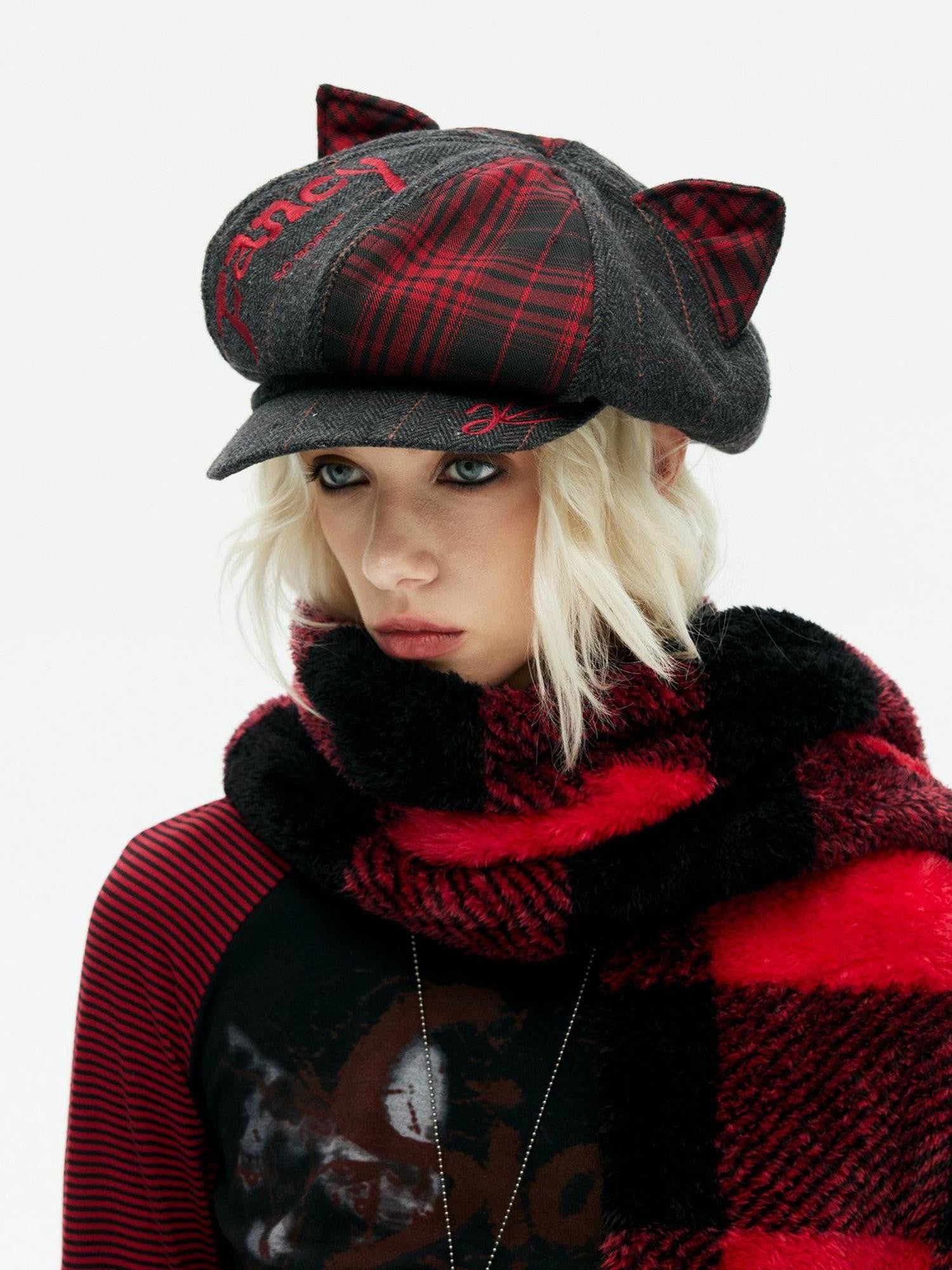 Emoha Cat Ear Punk Octagonal Curved Brim Women&