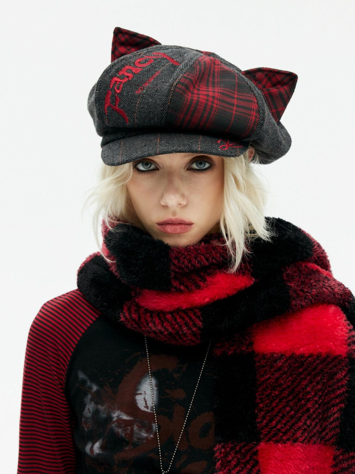 Emoha Cat Ear Punk Octagonal Curved Brim Women&