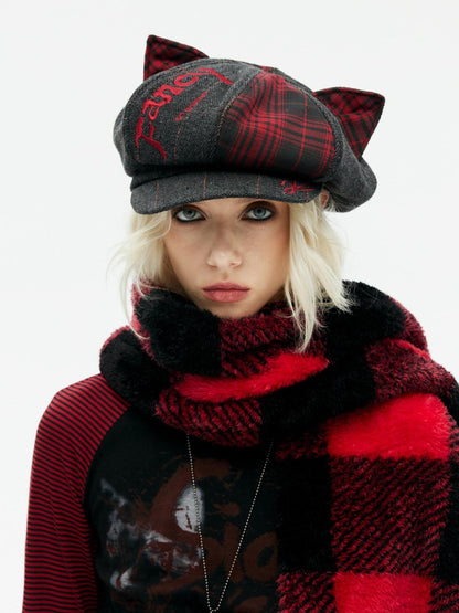 Emoha Cat Ear Punk Octagonal Curved Brim Women&