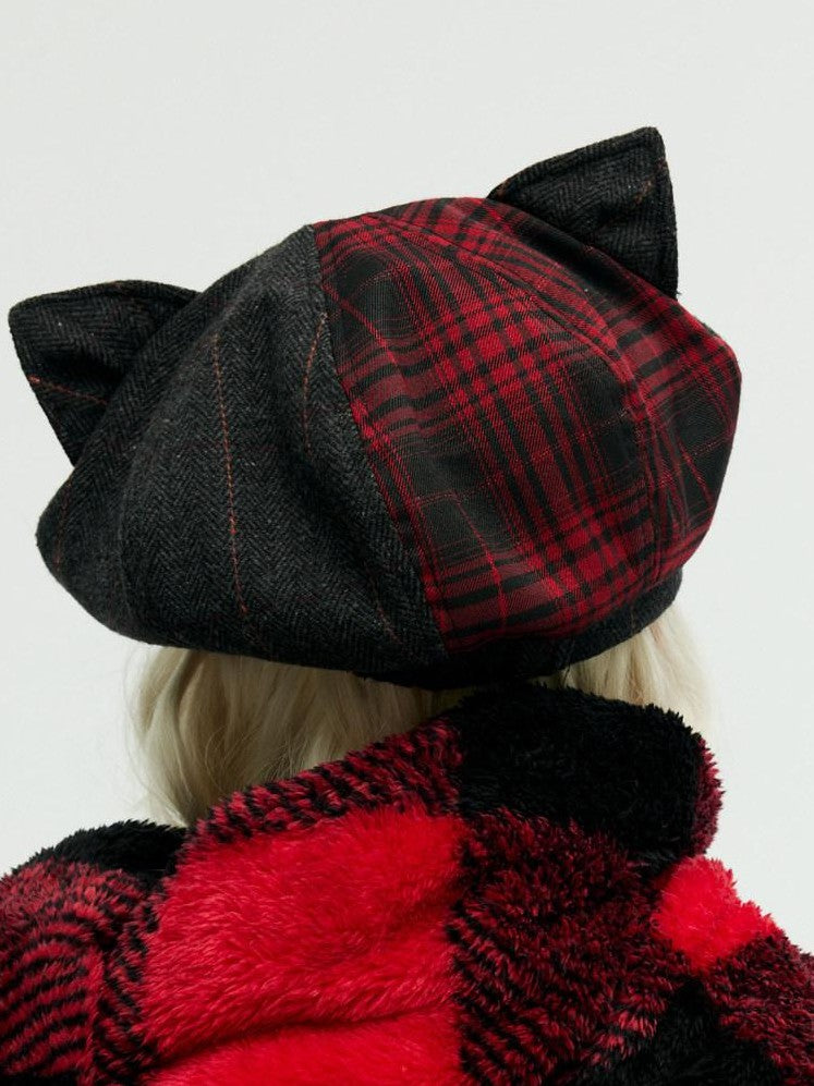 Emoha Cat Ear Punk Octagonal Curved Brim Women&