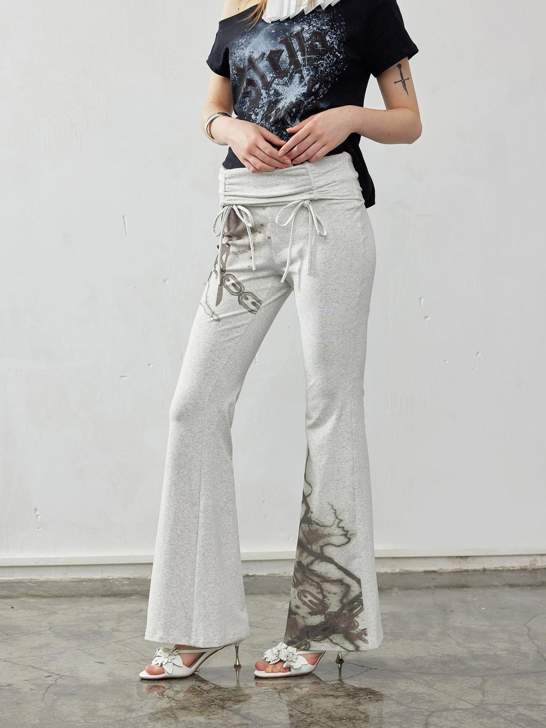 Emoha Cool Tech Floral Print High Waist Flared Sweatpants