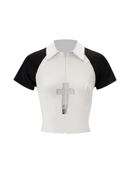 Emoha_Cross_Print_Zip_Polo_Raglan_Women&