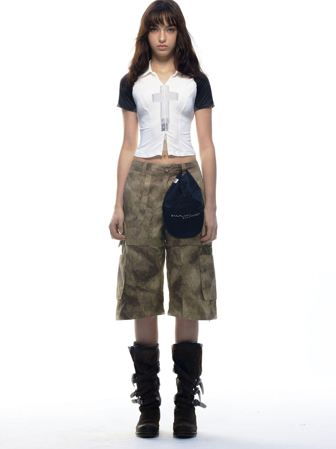 Emoha Cross Print Zip Polo Raglan Women&