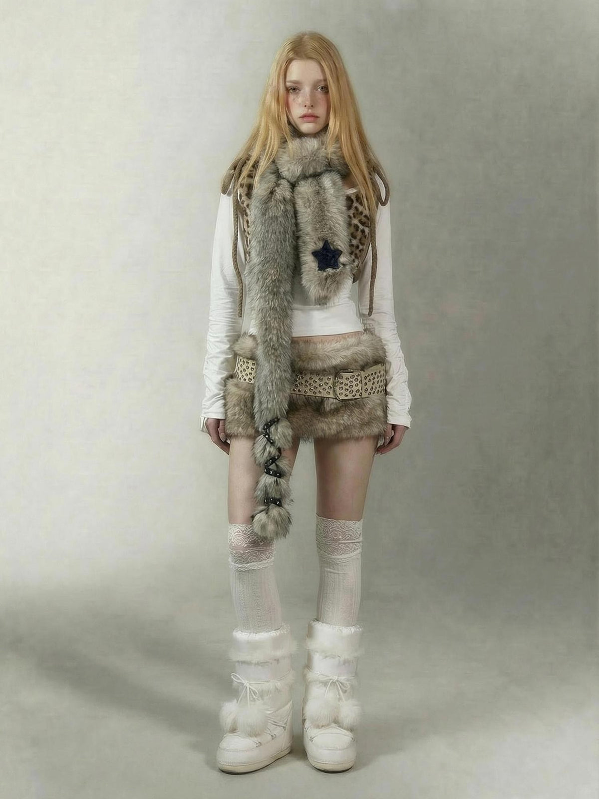 Emoha Faux Fur Star Leopard Print Women&