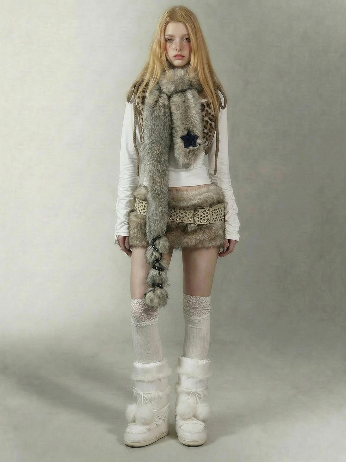 Emoha Faux Fur Star Leopard Print Women&