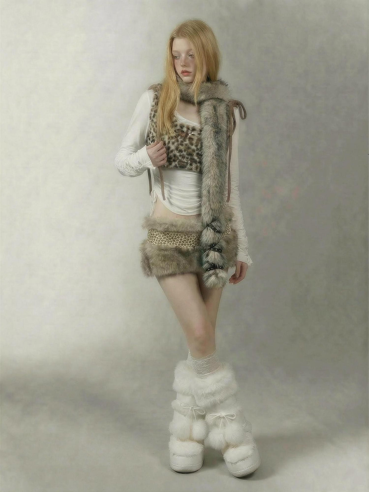 Emoha Faux Fur Star Leopard Print Women&
