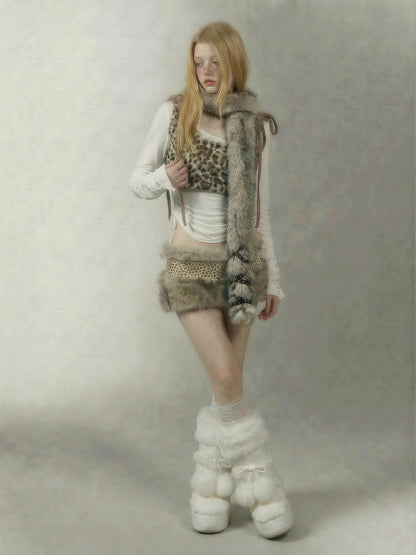 Emoha Faux Fur Star Leopard Print Women&