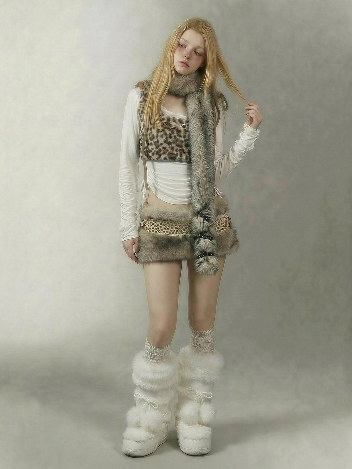 Emoha Faux Fur Star Leopard Print Women&
