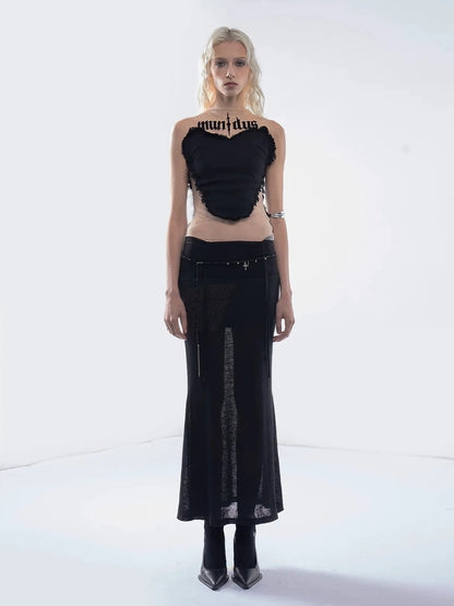 Emoha Flocked Mesh Futuristic Cut Out Tank Top