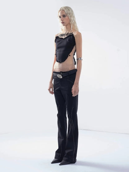 Emoha Flocked Mesh Futuristic Cut Out Tank Top