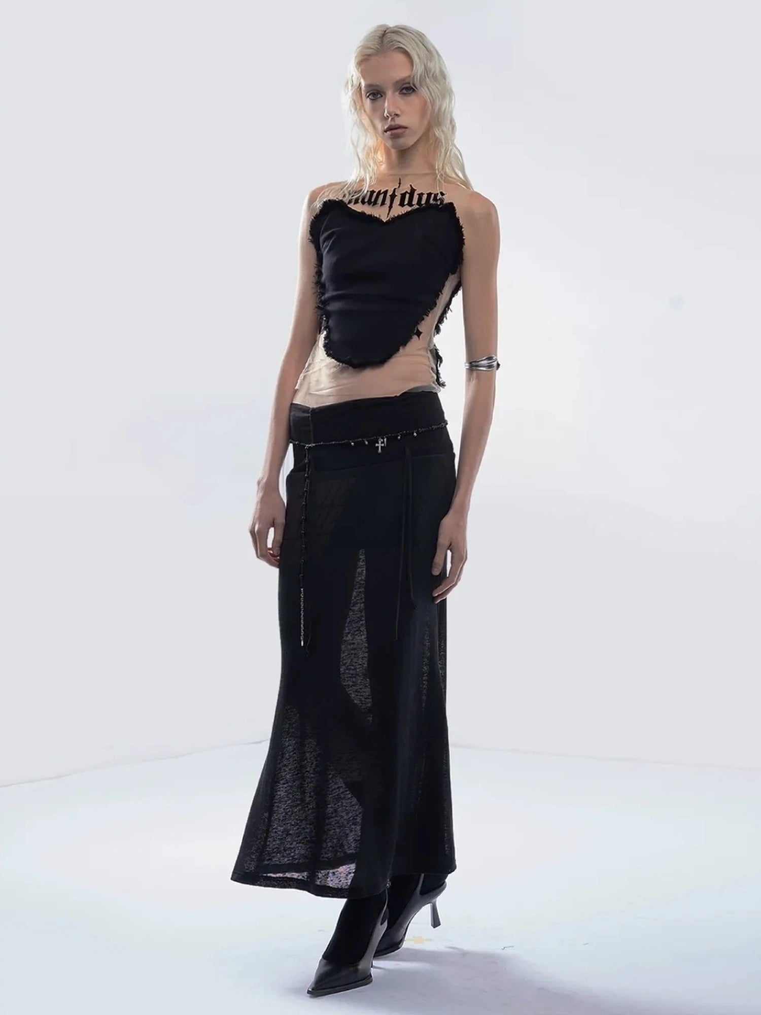 Emoha Flocked Mesh Futuristic Cut Out Tank Top