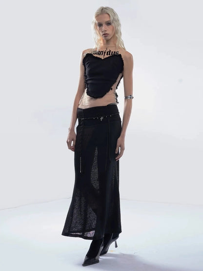 Emoha Flocked Mesh Futuristic Cut Out Tank Top