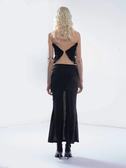 Emoha Flocked Mesh Futuristic Cut Out Tank Top
