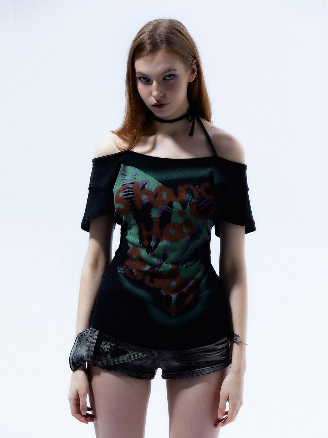 Emoha Flutter Sleeve Letter Print Distressed Slim Women&