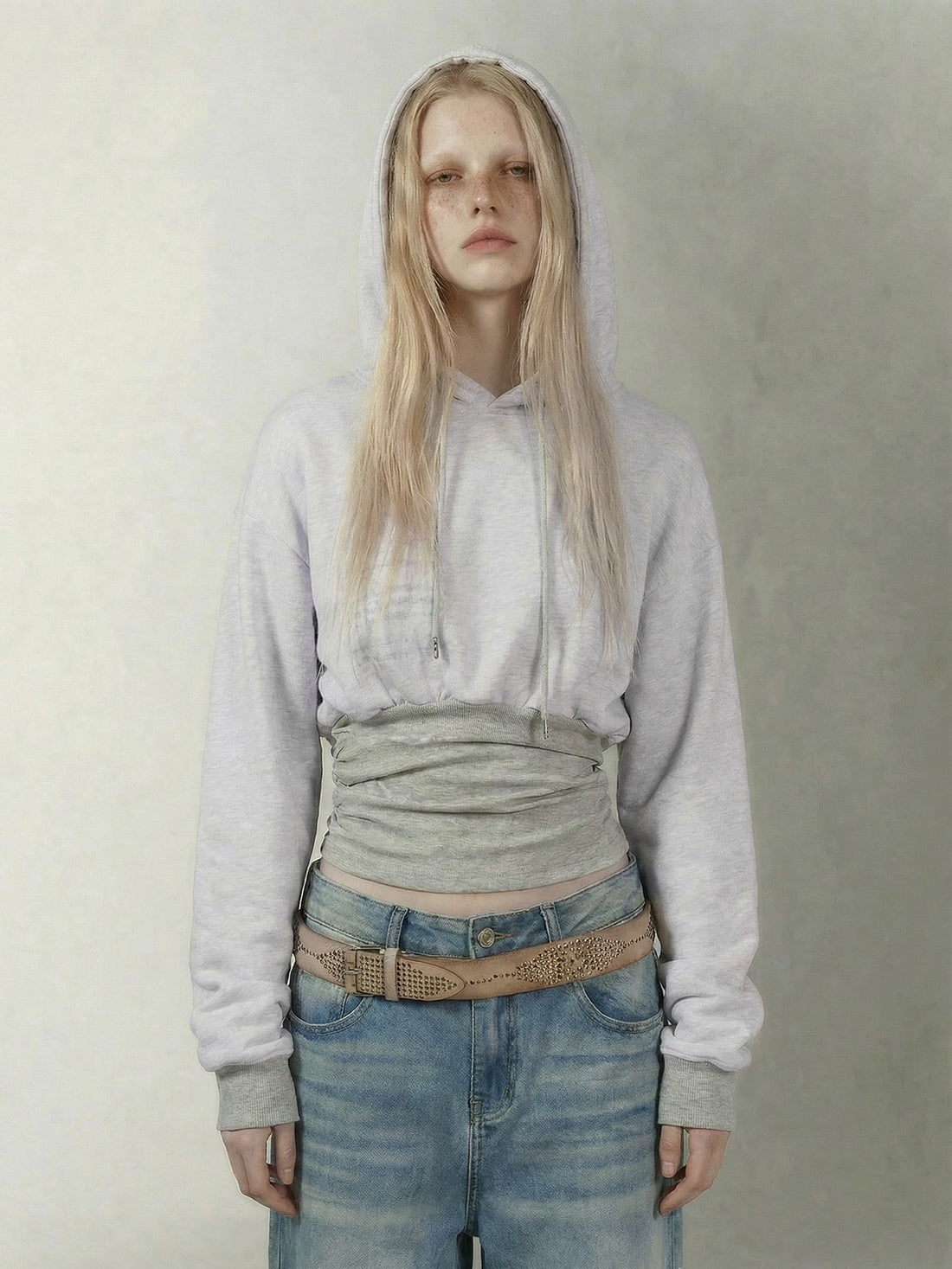 Emoha Gray Girl Print Fleece Lined Slim Cropped Women&
