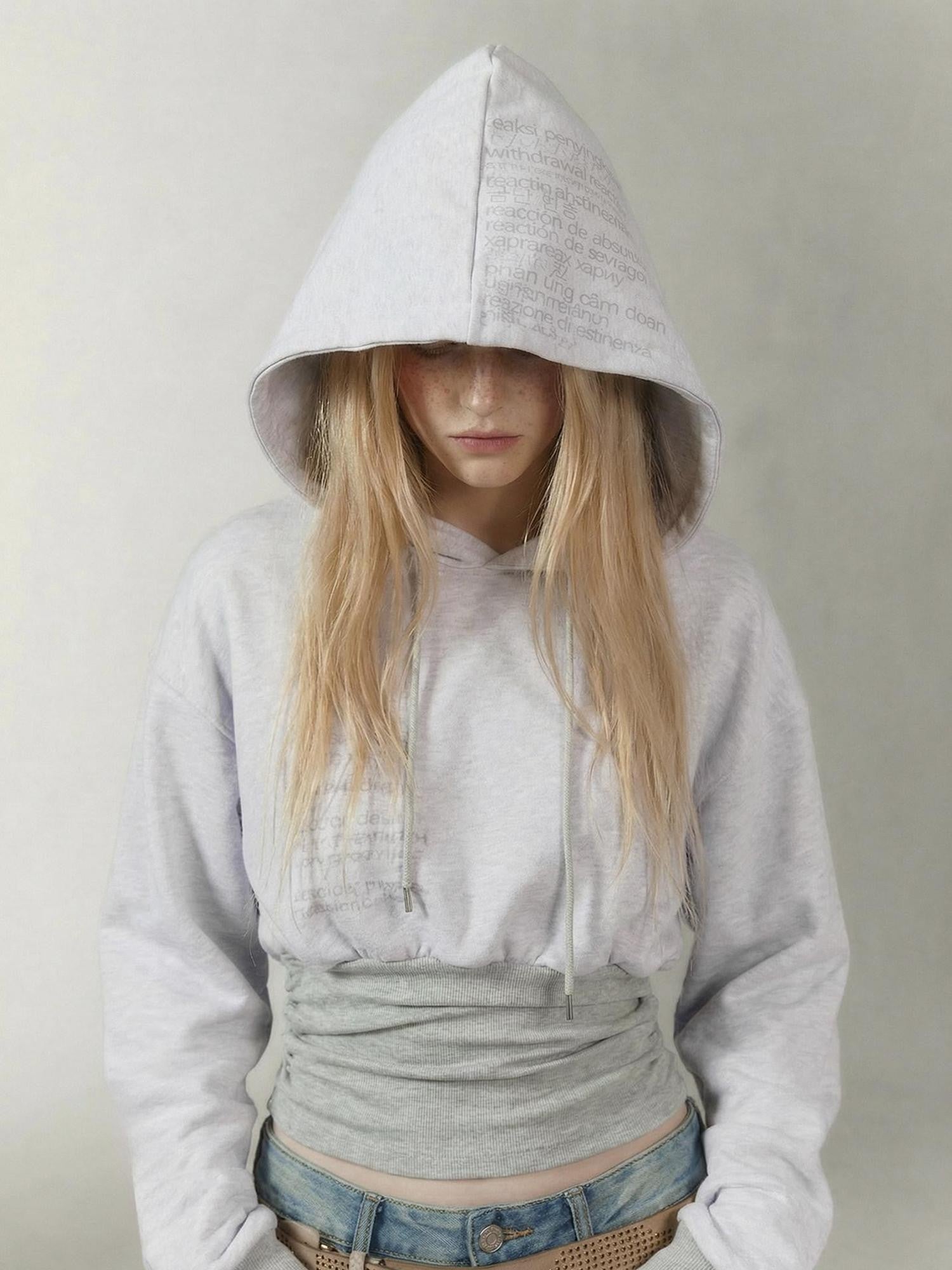 Emoha Gray Girl Print Fleece Lined Slim Cropped Women&