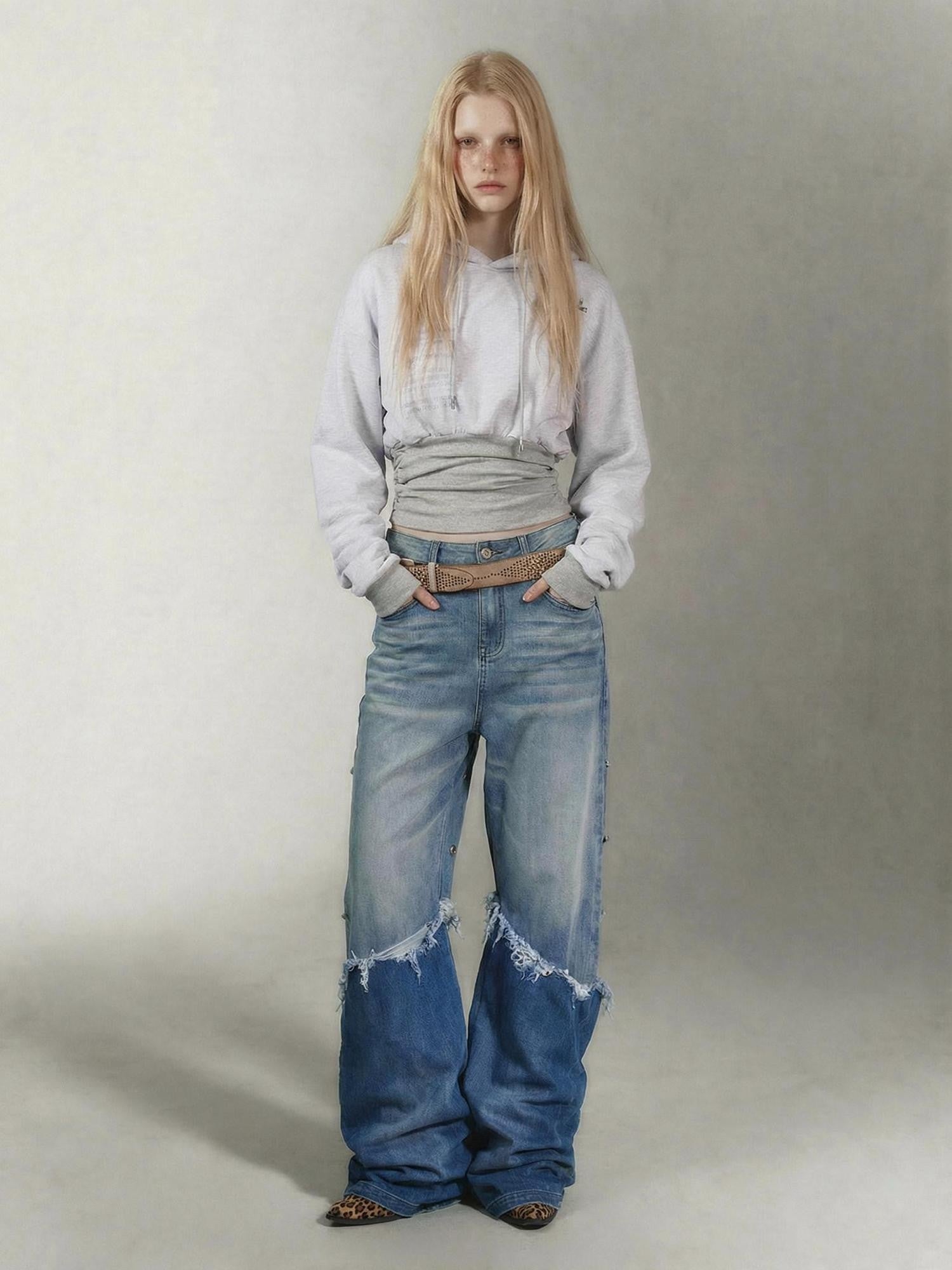 Emoha Gray Girl Print Fleece Lined Slim Cropped Women&