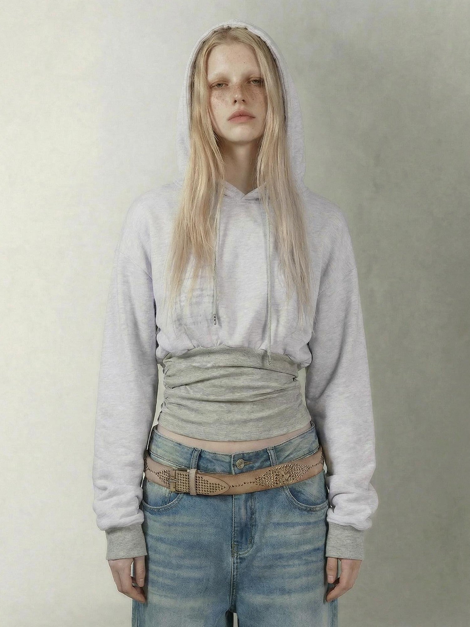 Emoha Gray Girl Print Fleece Lined Slim Cropped Women&