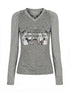 Emoha_Gray_Lace_Letter_Print_V-neck_Slim_Fit_Women&