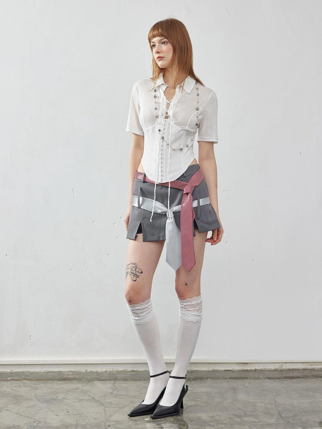 Emoha Gray Pleated Skirt With Literary Style