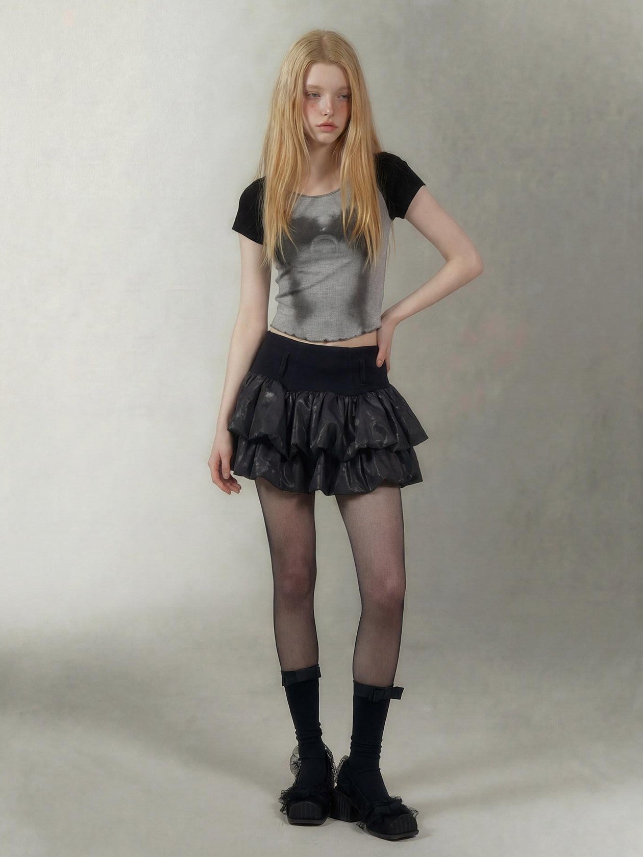 Emoha Gray Spliced Character Print Punk Women&